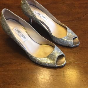 Jimmy Choo gold peep toe pump